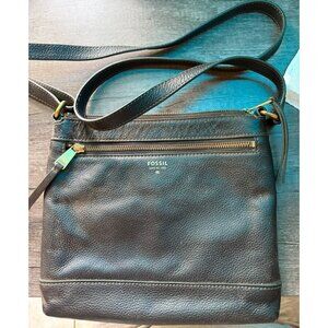 FOSSIL BLACK PEBBLED LEATHER CROSSBODY BAG PREOWNED